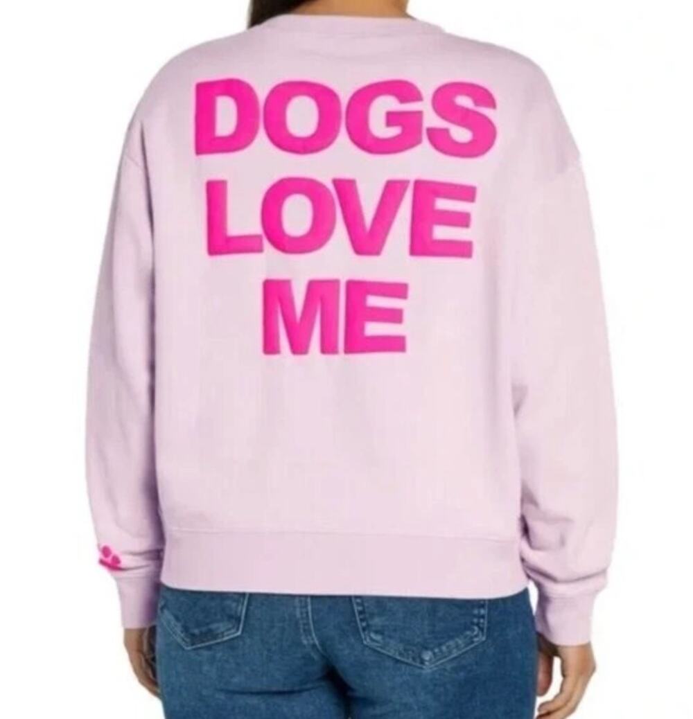 WILDFOX new light lilac purple hot pink Dogs Love Me pullover crew sweater top